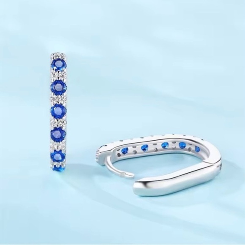 New Sterling Silver Sapphire Hoop Earrings​